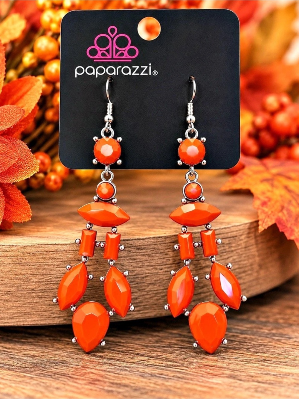Paparazzi Orange & Black Statement Dangle Earrings